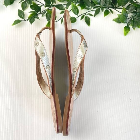 Tory Burch Ricki Studded Sandals Thong Flip Flops Grey Leather Flats 10 - Picture 4 of 9